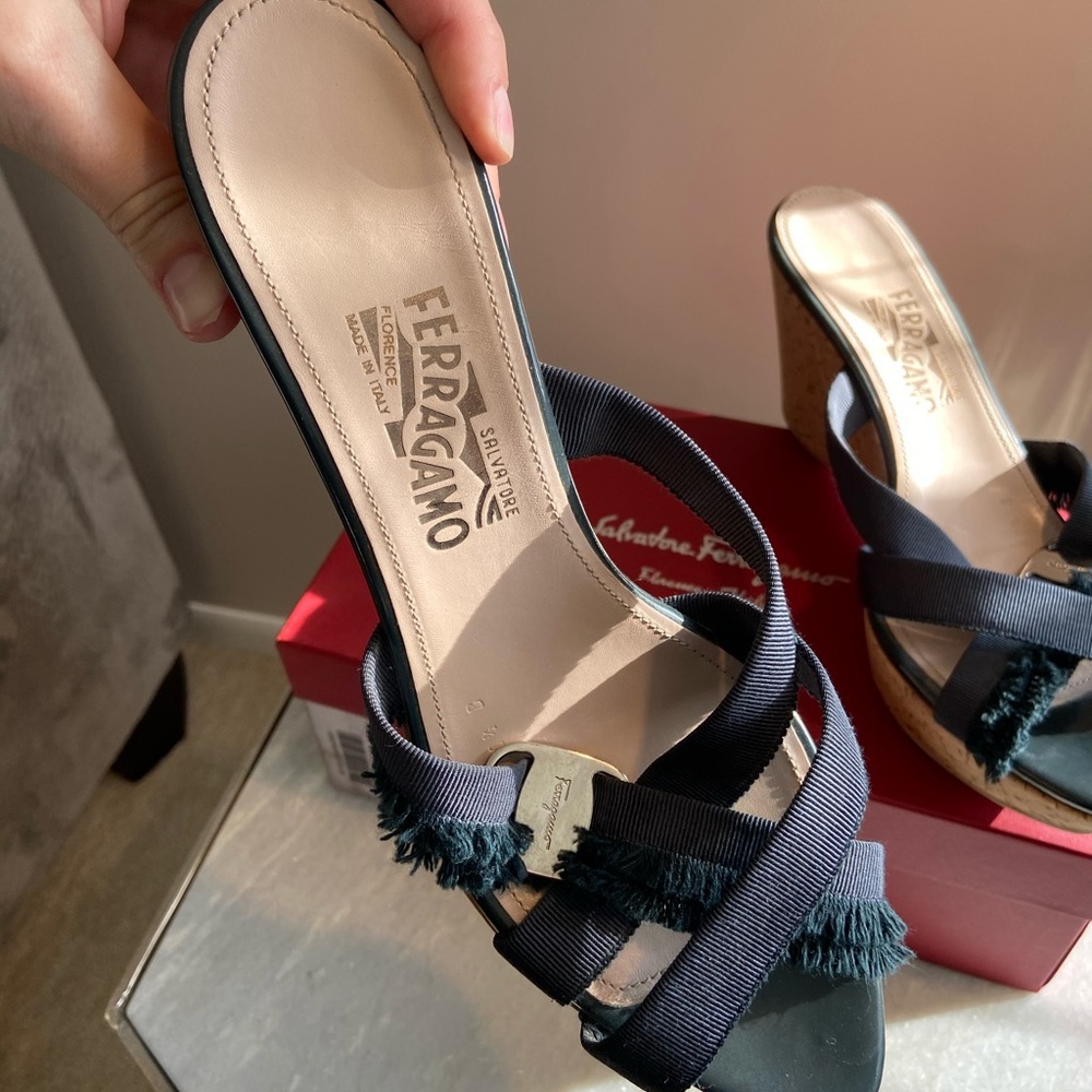 Salvatore Ferragamo size 10.5 Navy Wedges